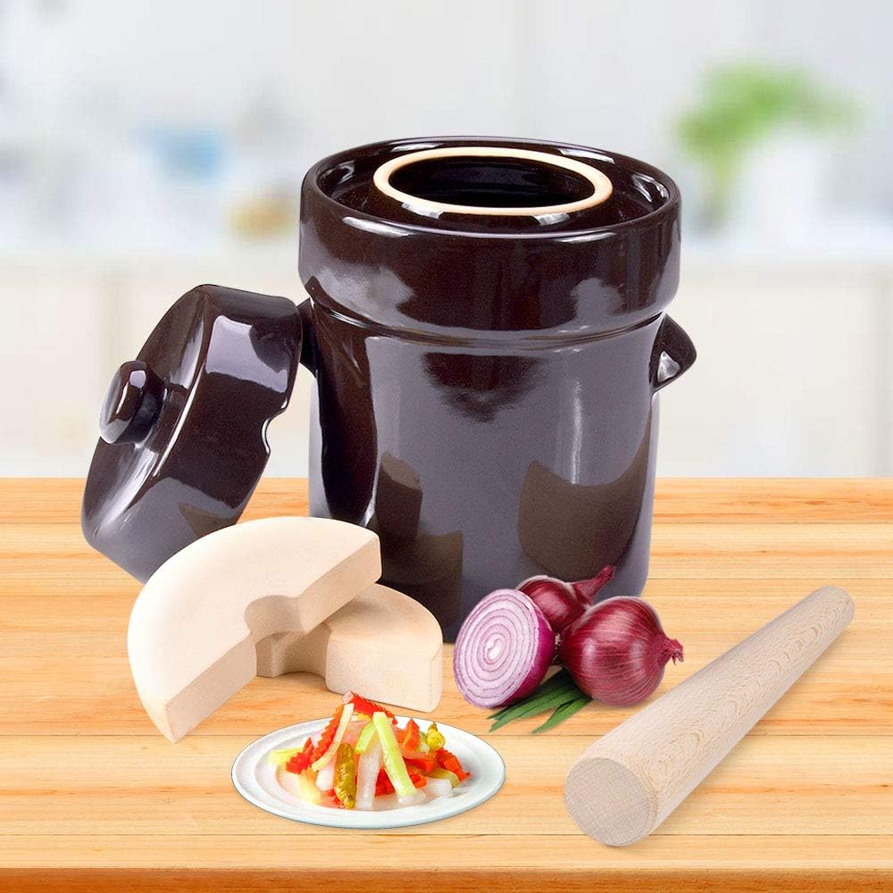 Seeutek Fermentation Crock Jar 5L – Stoneware Pot with Weights, Lid & Pickle Tamper - image from Amazon 2