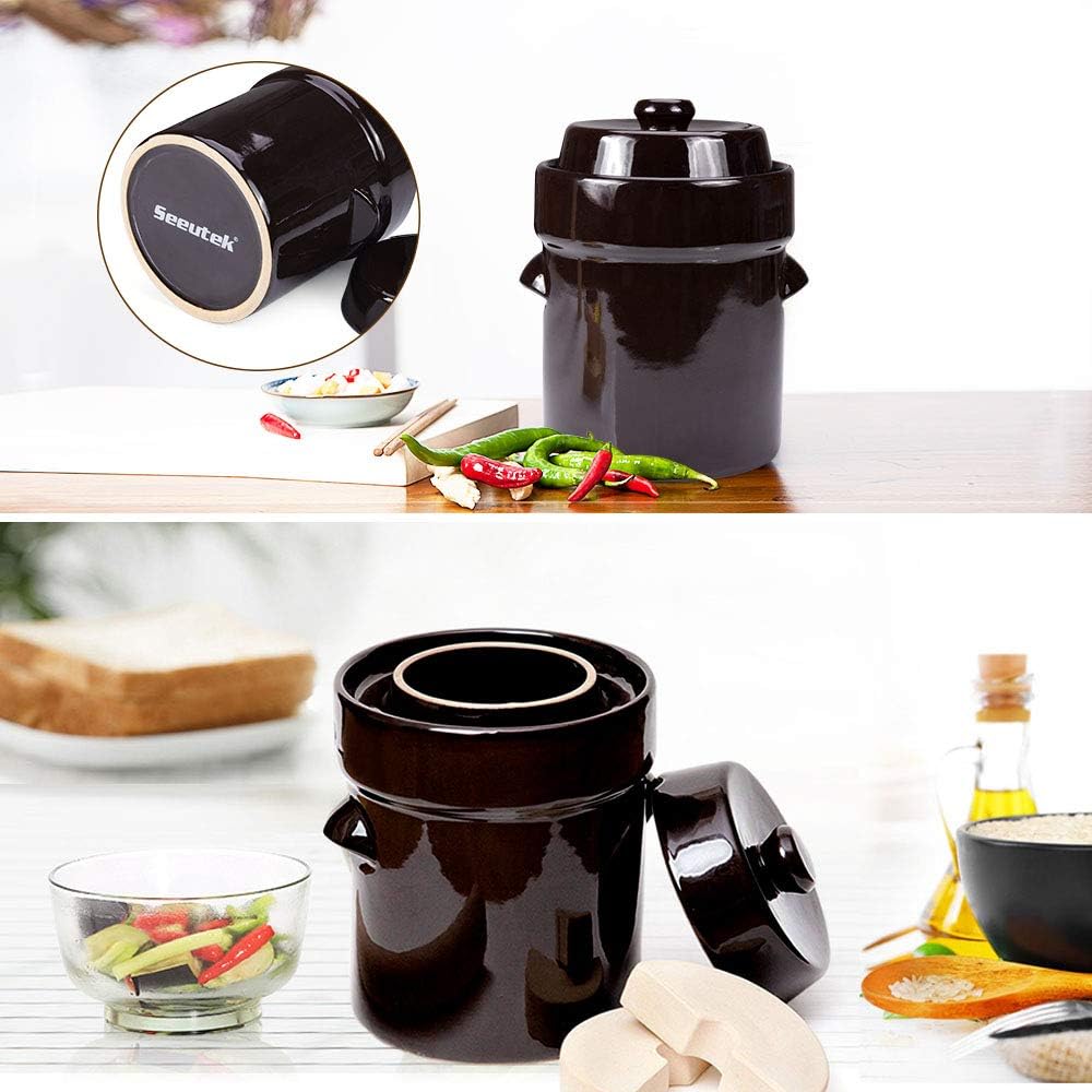 Seeutek Fermentation Crock Jar 5L – Stoneware Pot with Weights, Lid & Pickle Tamper - image from Amazon 7
