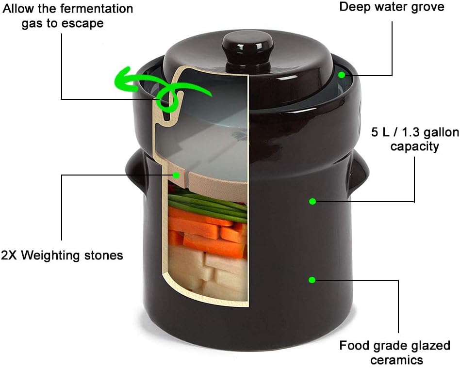 Seeutek Fermentation Crock Jar 5L – Stoneware Pot with Weights, Lid & Pickle Tamper - image from Amazon 3