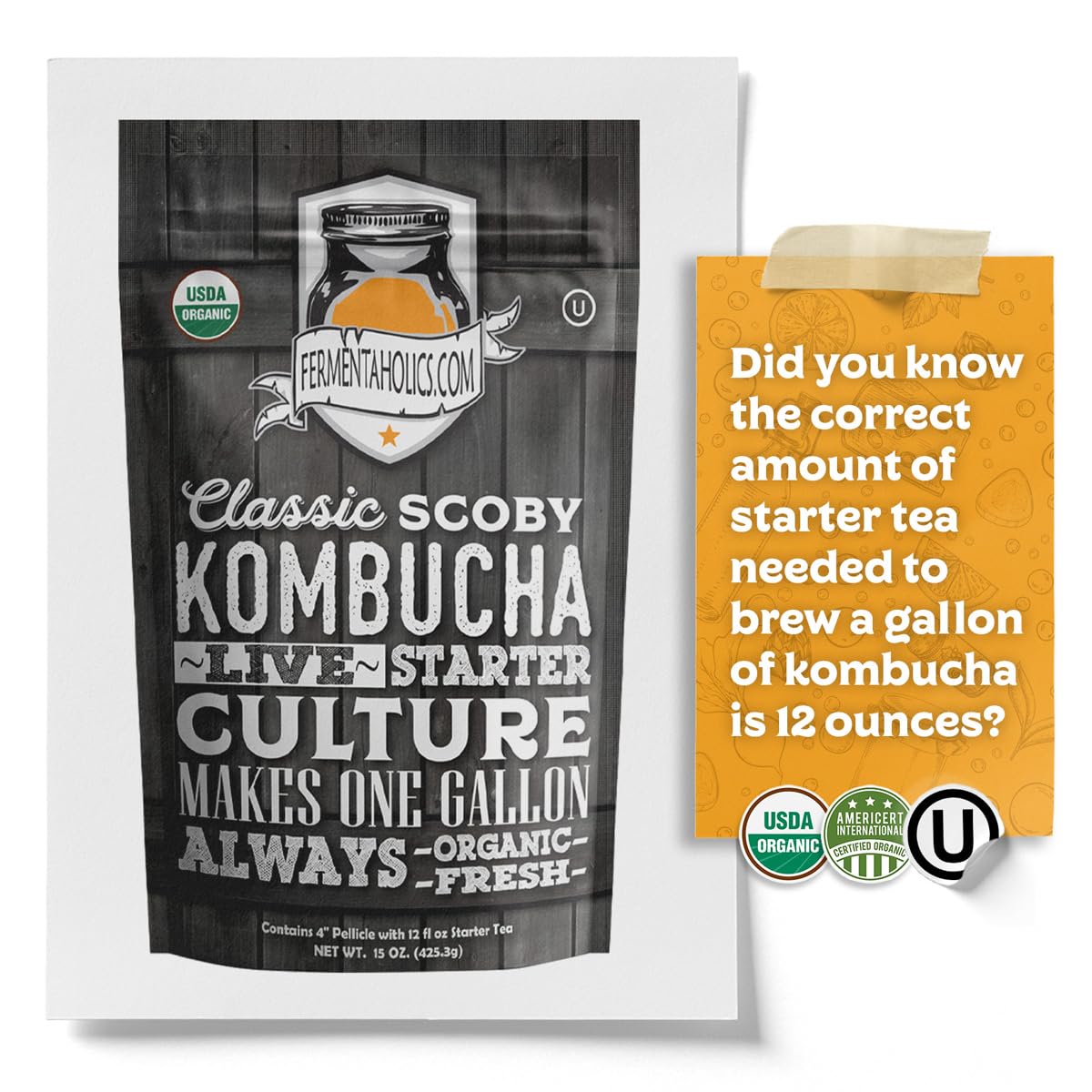 Fermentaholics ORGANIC Kombucha SCOBY with 12 oz Starter Tea - image from Amazon 4