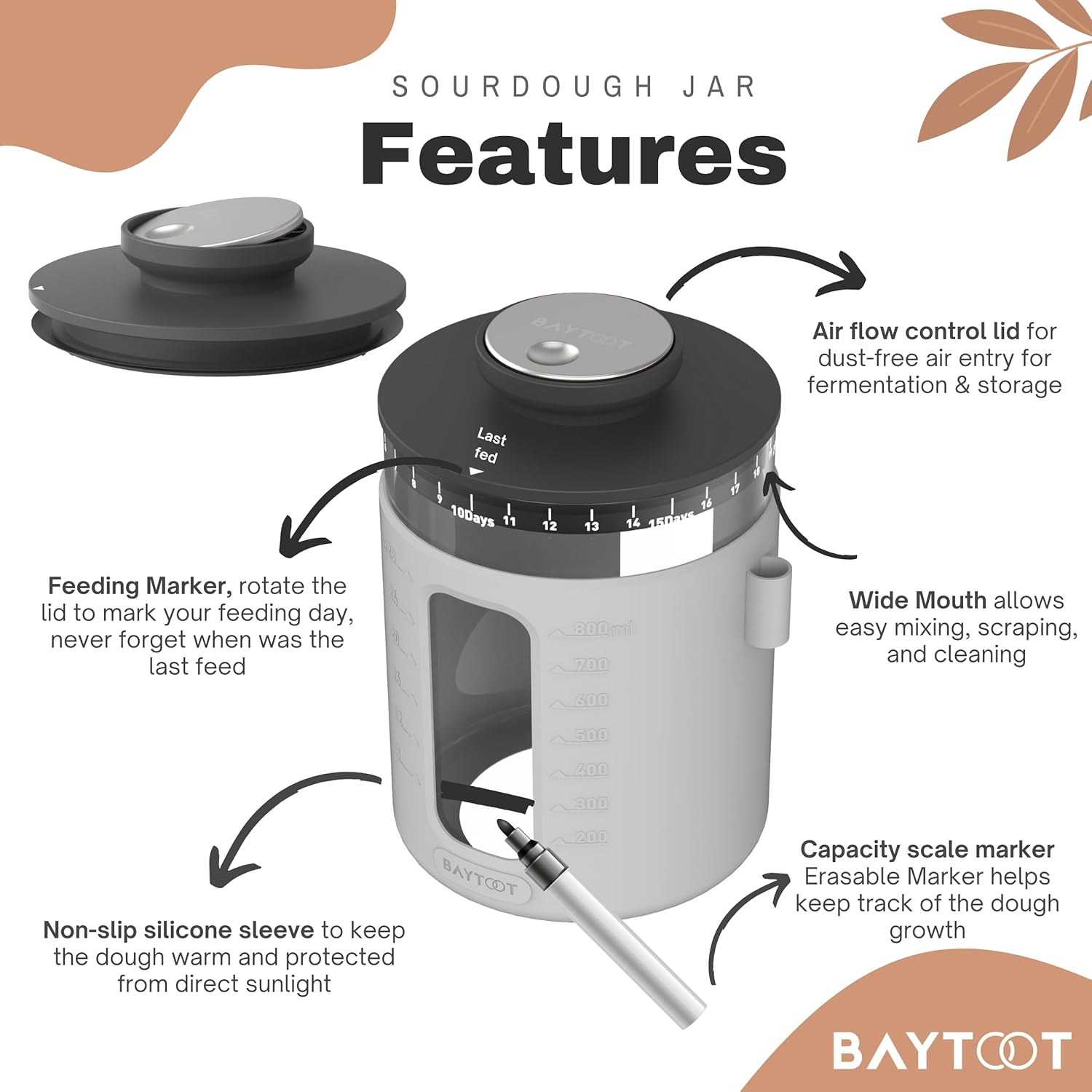 Baytoot Wide Mouth Sourdough Jar Starter Kit – 33 oz (Grey) - image from Amazon 2