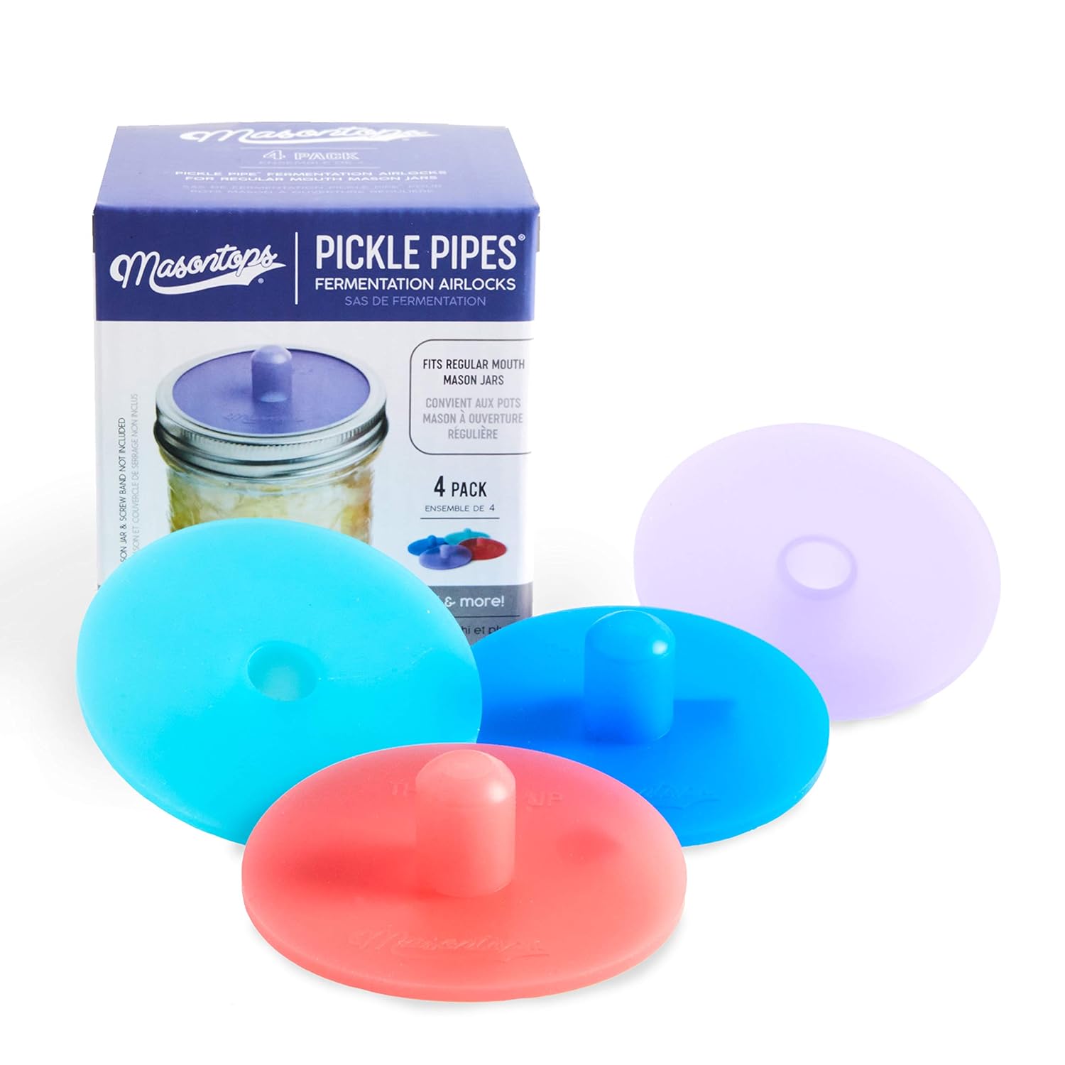 Image of Masontops Pickle Pipes – Airlock Fermentation Lids (Small Mouth, 4-Pack)