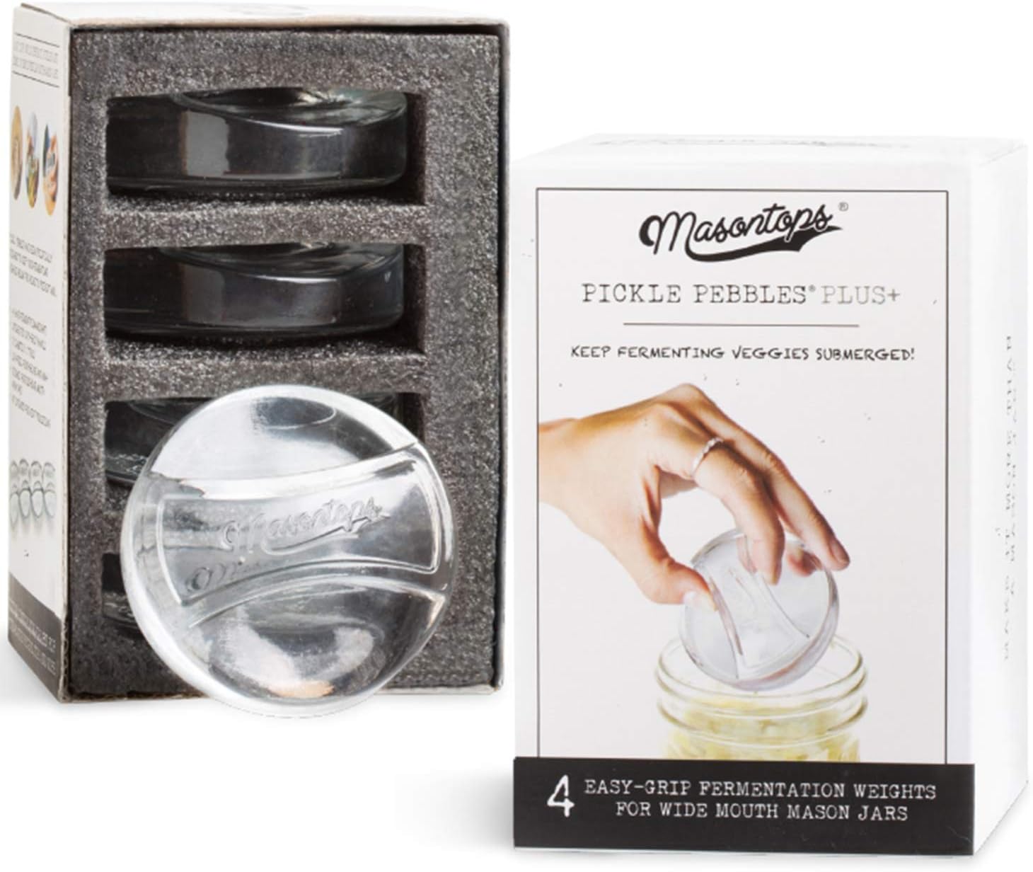 Image of Masontops Pickle Pebbles – Glass Weights for Wide Mouth Mason Jar Fermentation (4-Pack)