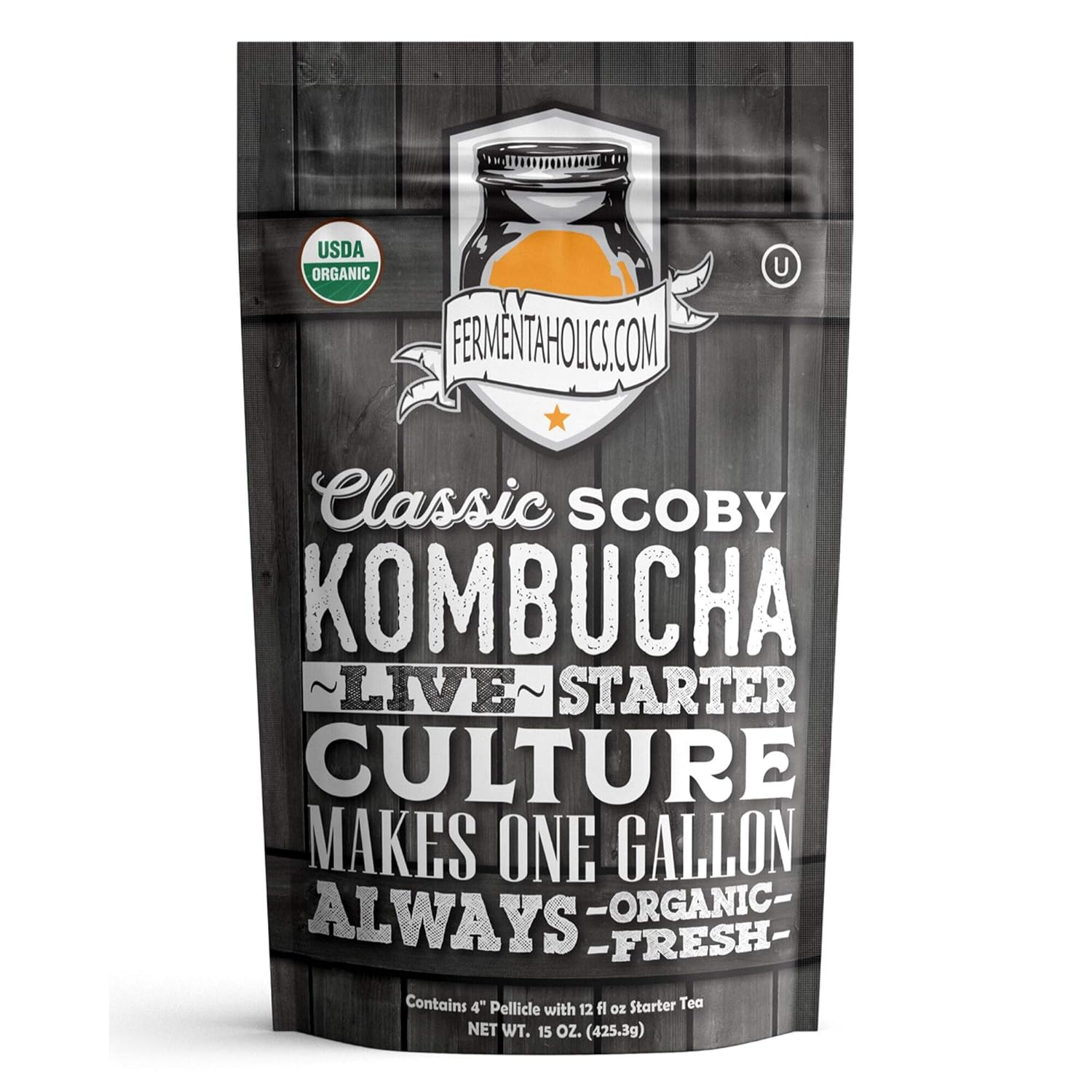 Image of Fermentaholics ORGANIC Kombucha SCOBY with 12 oz Starter Tea