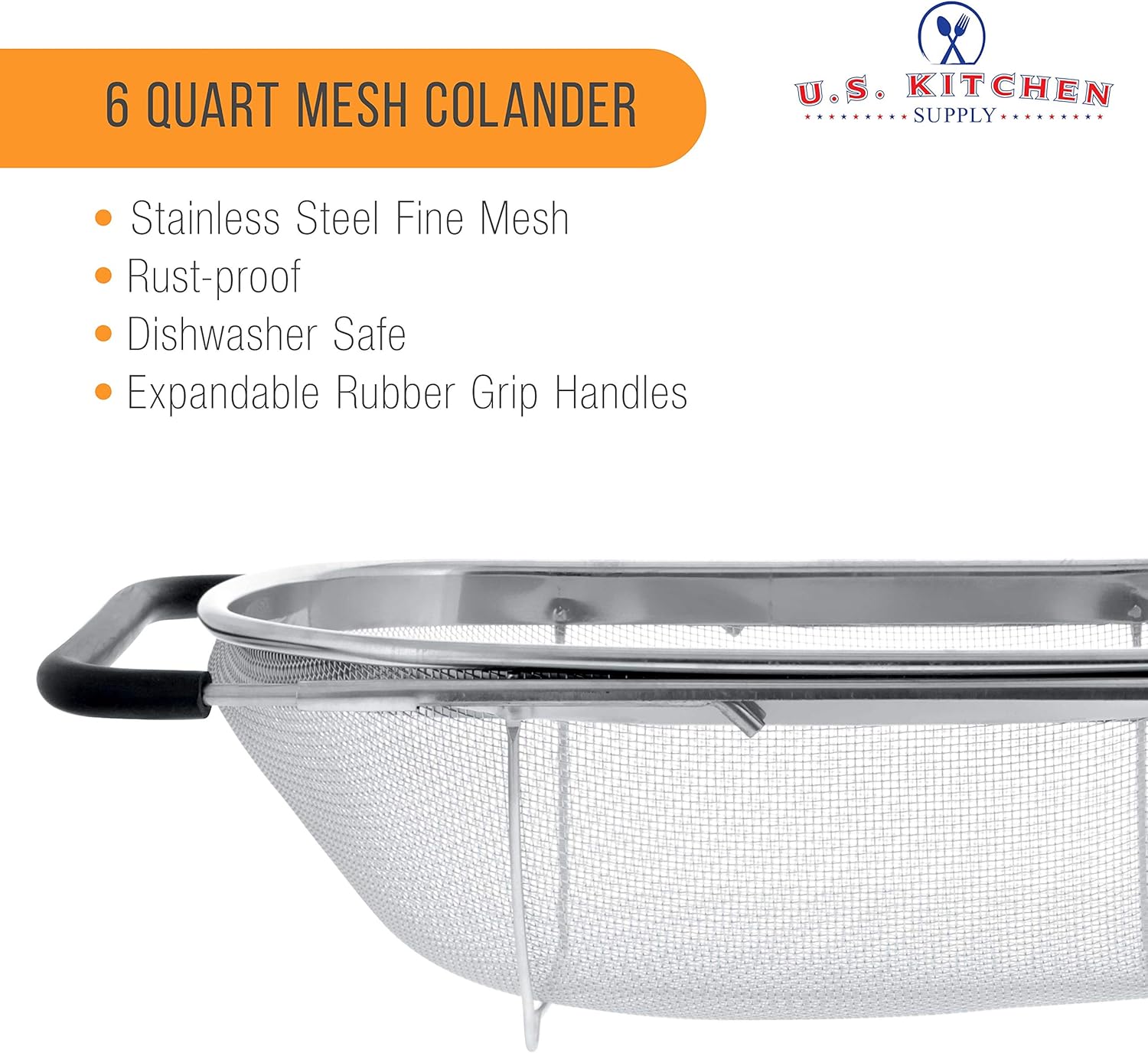 U.S. Kitchen Supply Over-the-Sink Fine Mesh Colander – 6 Quart (5.7L) Stainless Steel Basket - image from Amazon 3