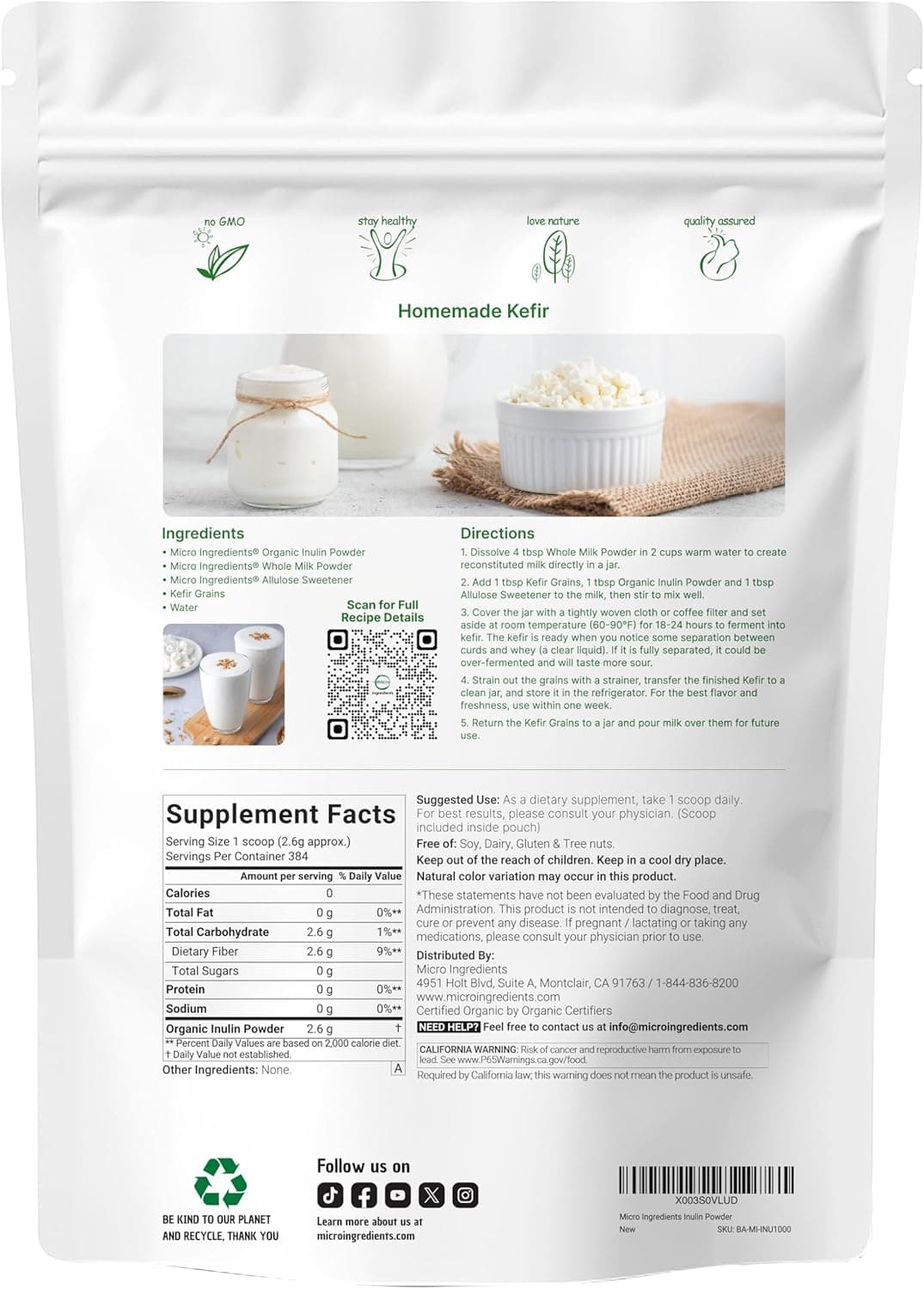 Micro Ingredients Organic Inulin FOS Fiber Powder, 2.2 lbs - image from Amazon 2