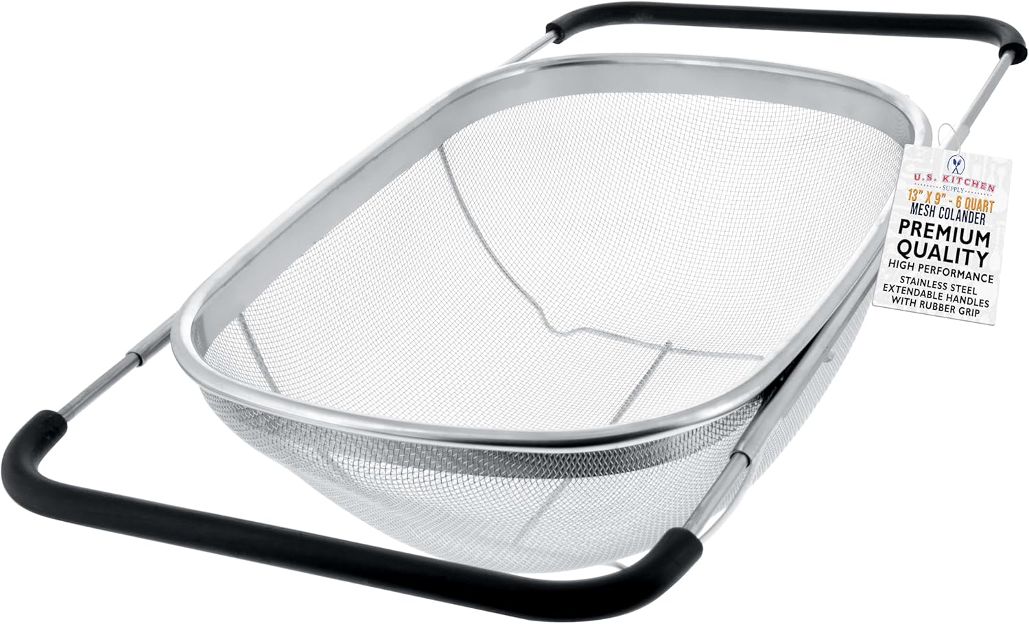 Image of U.S. Kitchen Supply Over-the-Sink Fine Mesh Colander – 6 Quart (5.7L) Stainless Steel Basket