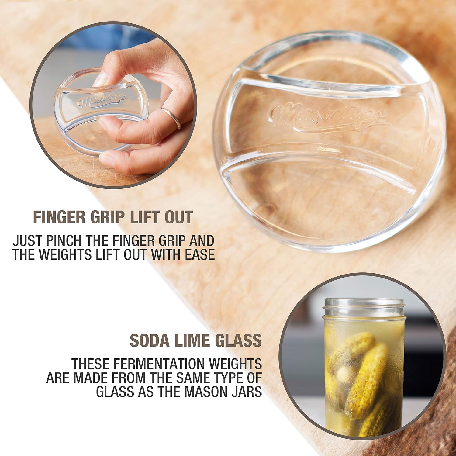 Masontops Pickle Pebbles – Glass Weights for Wide Mouth Mason Jar Fermentation (4-Pack) - image from Amazon 4
