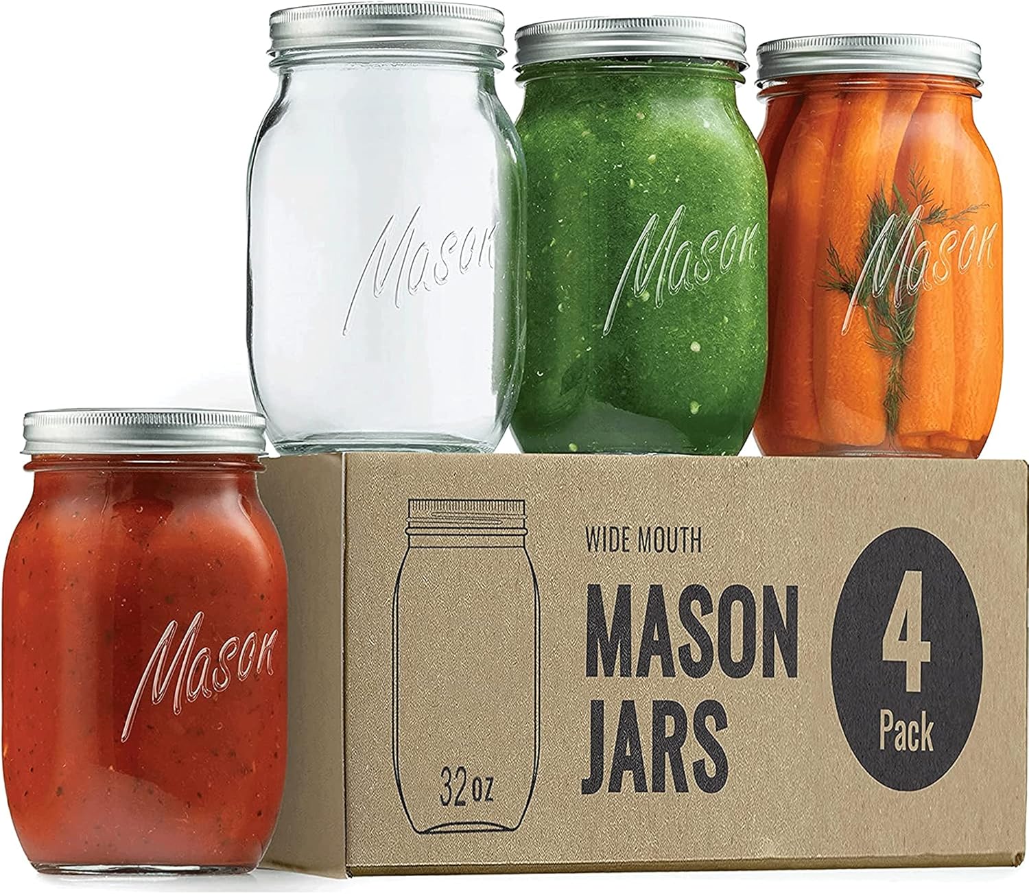 Image of Paksh Novelty Wide Mouth Mason Jars 32 oz (4-Pack)