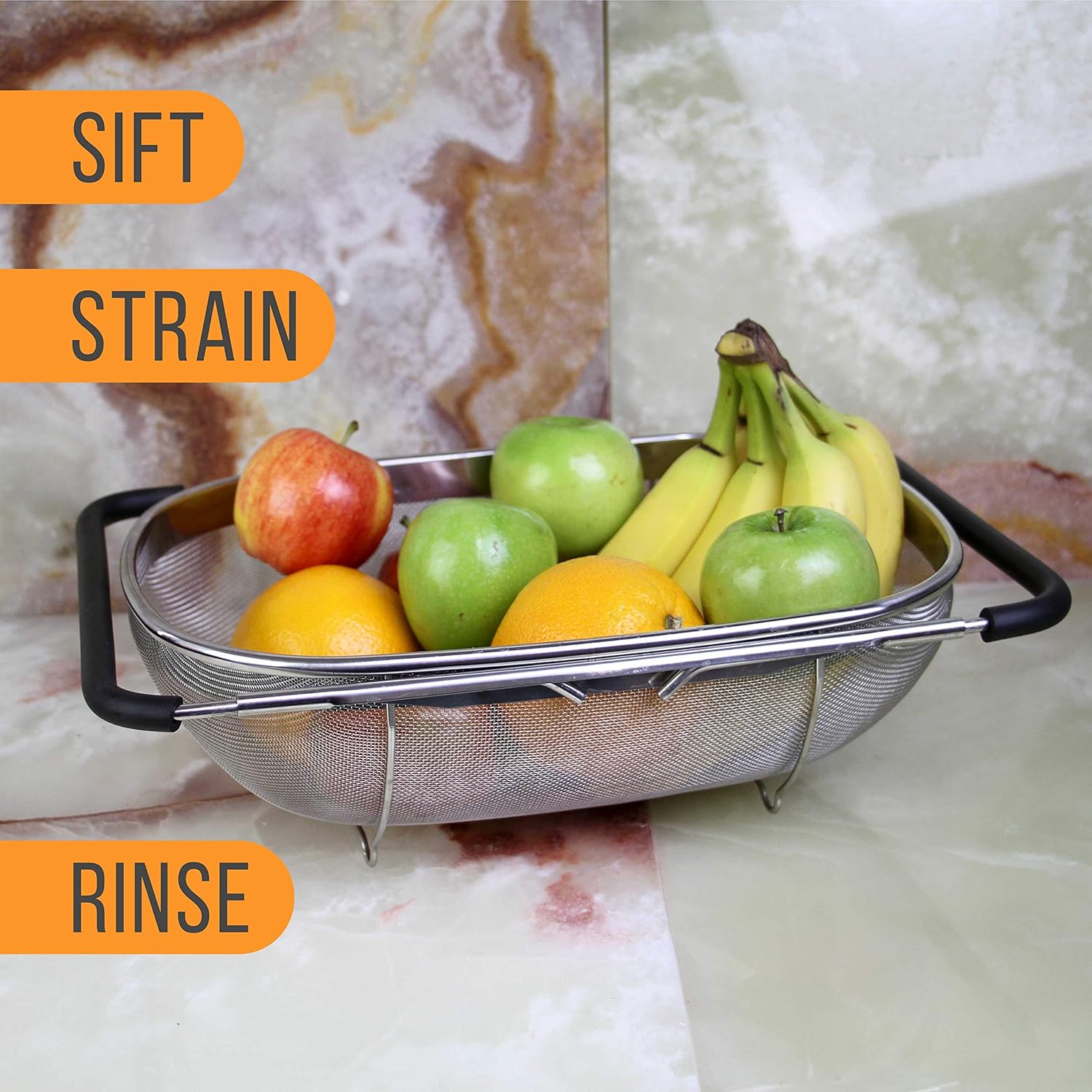 U.S. Kitchen Supply Over-the-Sink Fine Mesh Colander – 6 Quart (5.7L) Stainless Steel Basket - image from Amazon 6