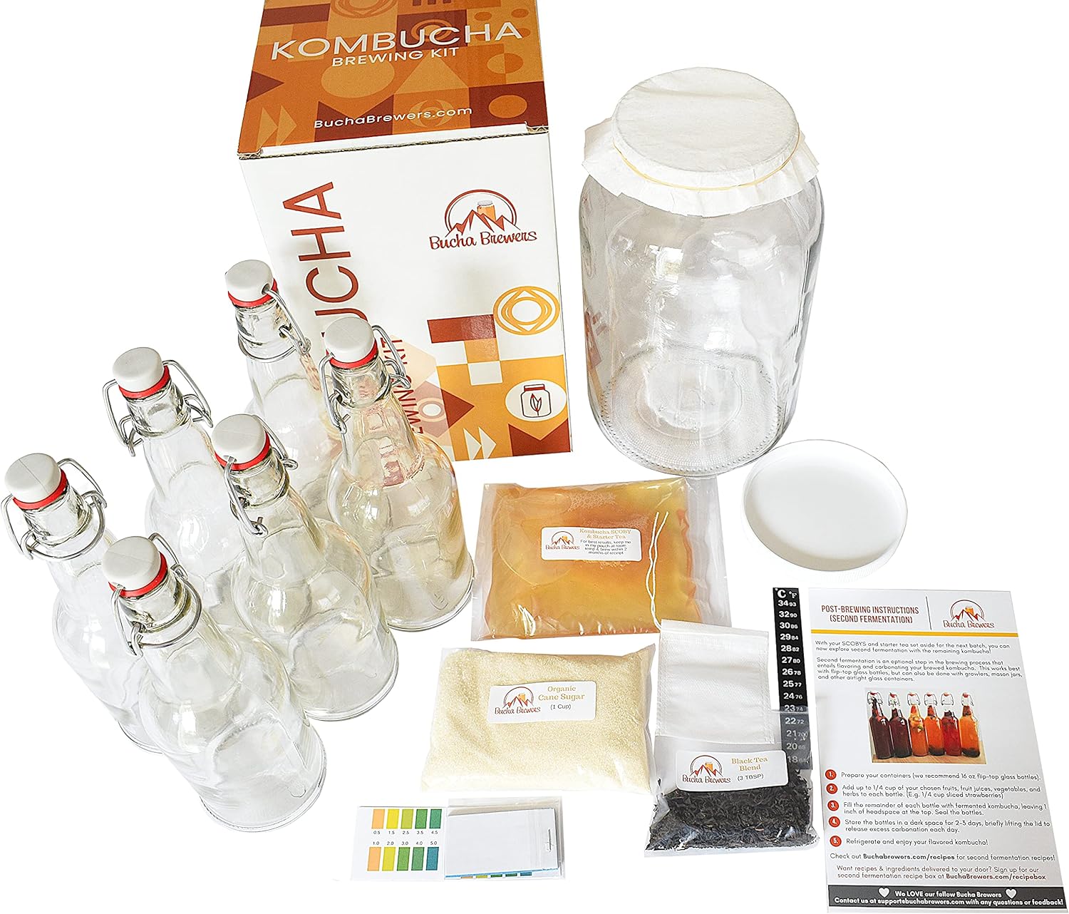Image of Deluxe Kombucha Starter Kit with Kombucha SCOBY & Starter Tea, Full Kombucha Kit + 6 Bottles (Clear)