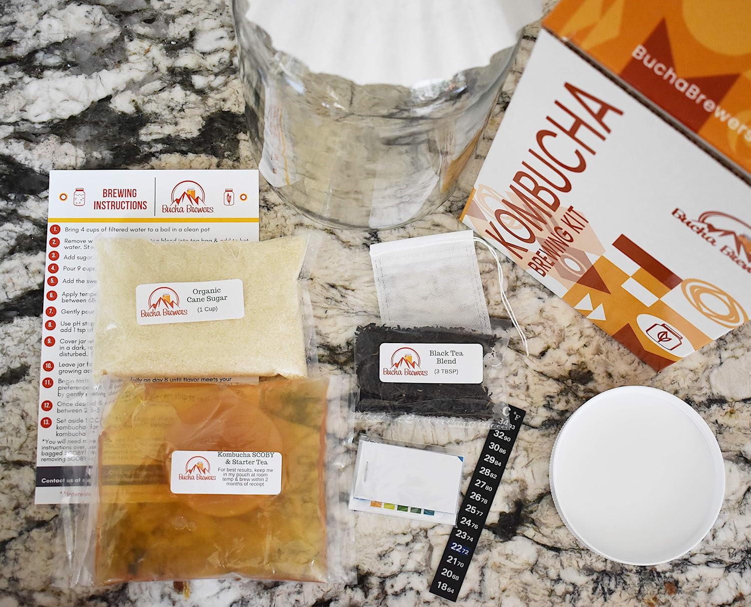 Deluxe Kombucha Starter Kit with Kombucha SCOBY & Starter Tea, Full Kombucha Kit + 6 Bottles (Clear) - image from Amazon 3