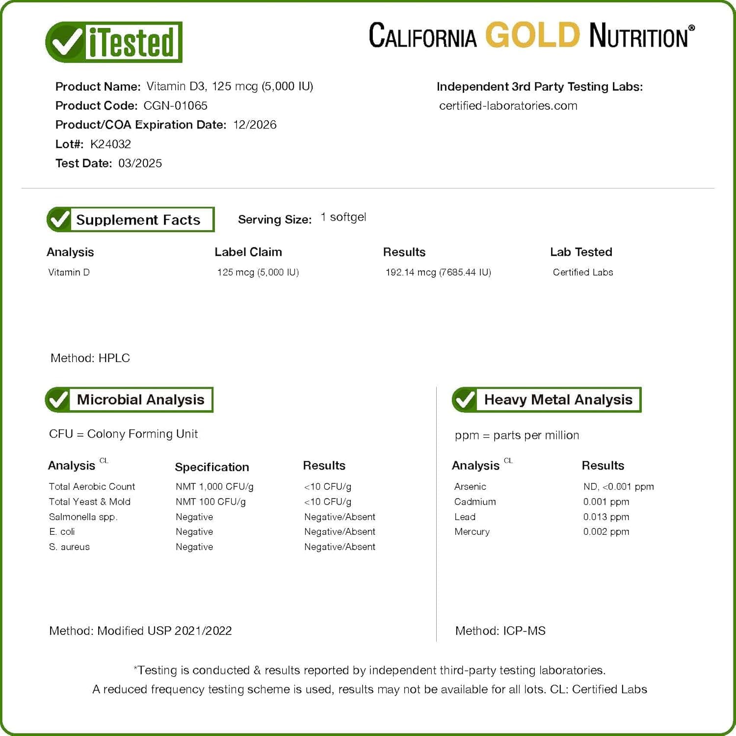 California Gold Nutrition Vitamin D3 - 5,000 IU - image from Amazon 4