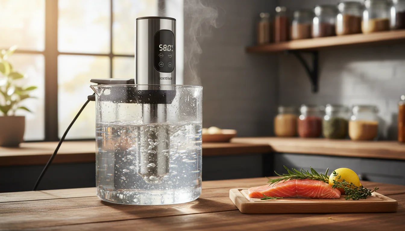 Sous vide cooker with fresh ingredients showing multi-purpose kitchen use