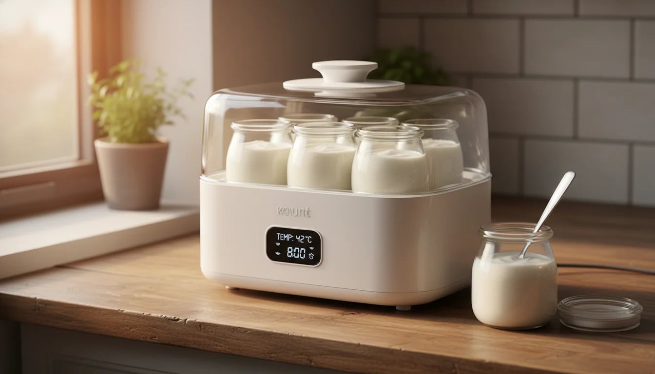 Electric yogurt maker with glass jars showing dedicated appliance option